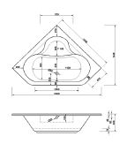 Whirlpool-Whirlwanne Piano 145x145x42cm Kombi-System