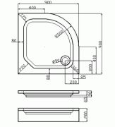 Acryl-Viertelkreisduschwanne Porto 90x90x6,5cm, Radius 50cm