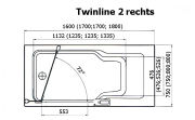 Whirlpool - Whirlwanne Twinline 2 rechts,  wei&szlig; R&uuml;cken-System            160 -180 x 75 -80 x 49,5-61 cm